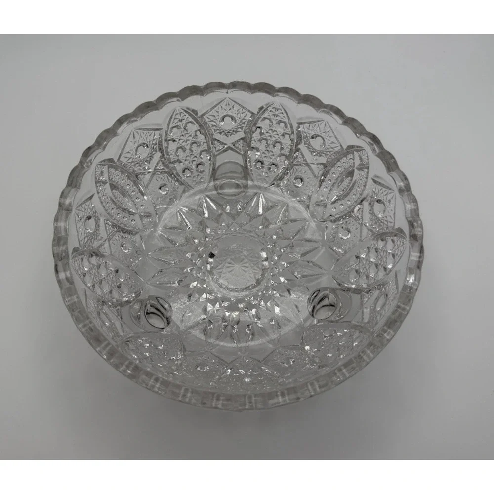 Vintage American Brilliant Period Cut Glass Footed Bowl Scalloped Edge 7